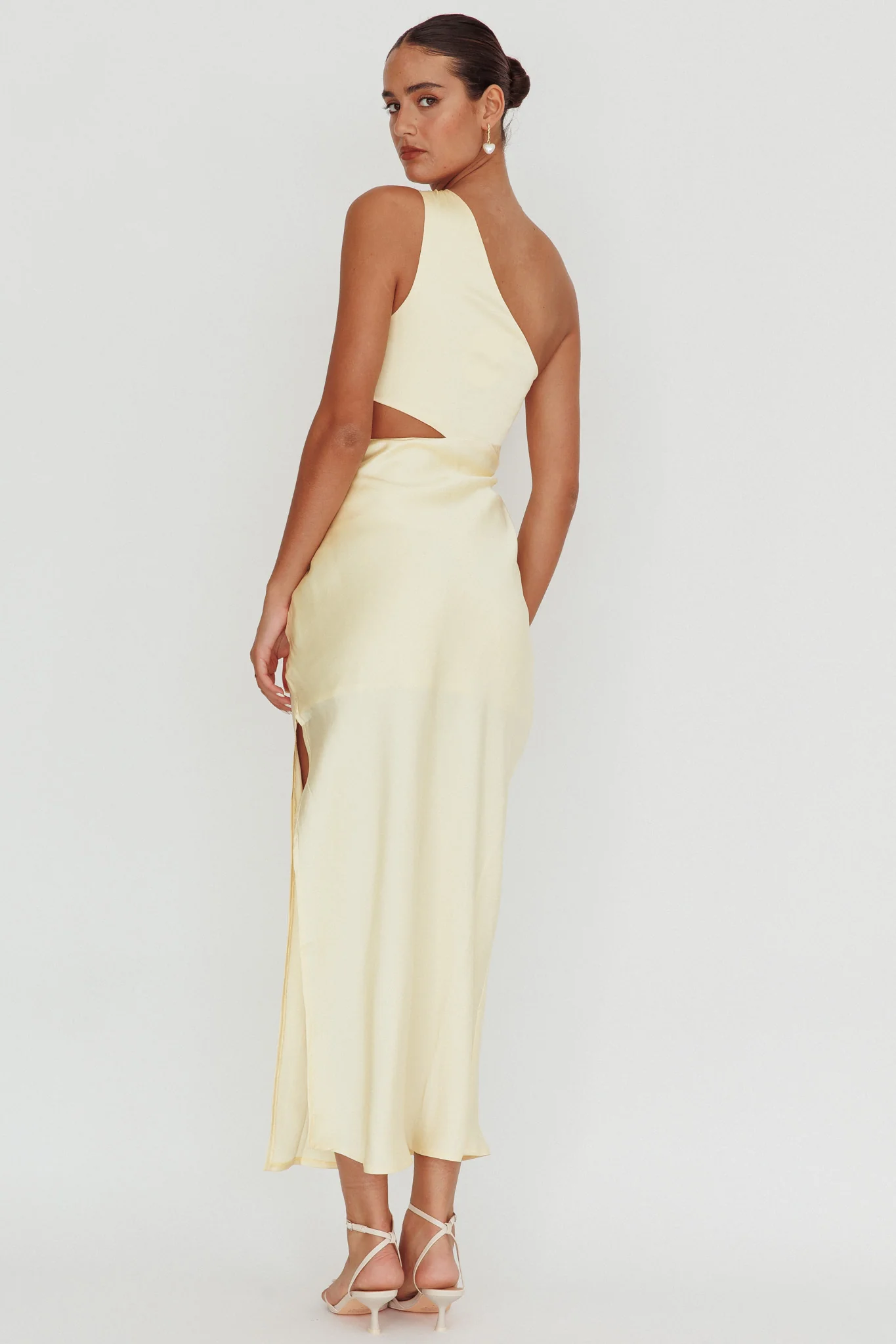 Abloom One Shoulder Satin Maxi Dress Butter - Image 3