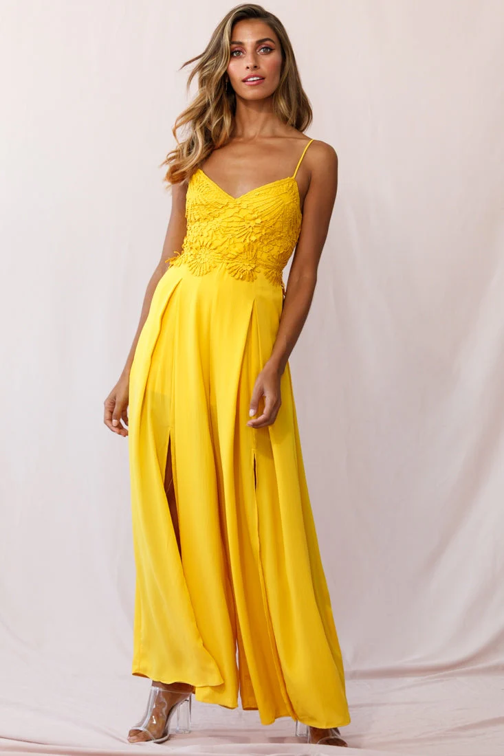 Ada Applique Embroidery Bust Wide Leg Jumpsuit Mustard - Image 6