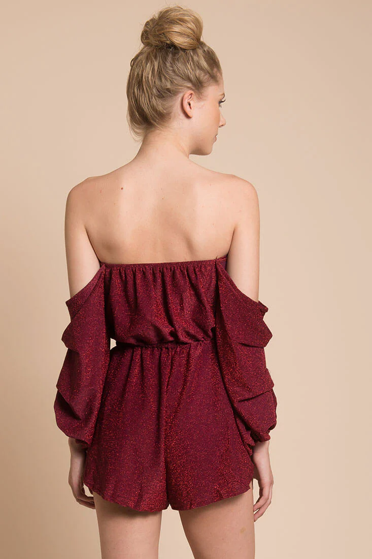 Addison Off The Shoulder Romper Wine - Image 5
