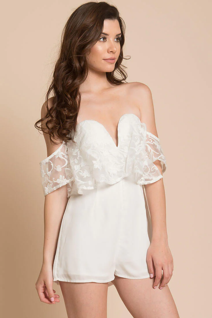 Adeline Lace Open Back Club Party Romper White - Image 3