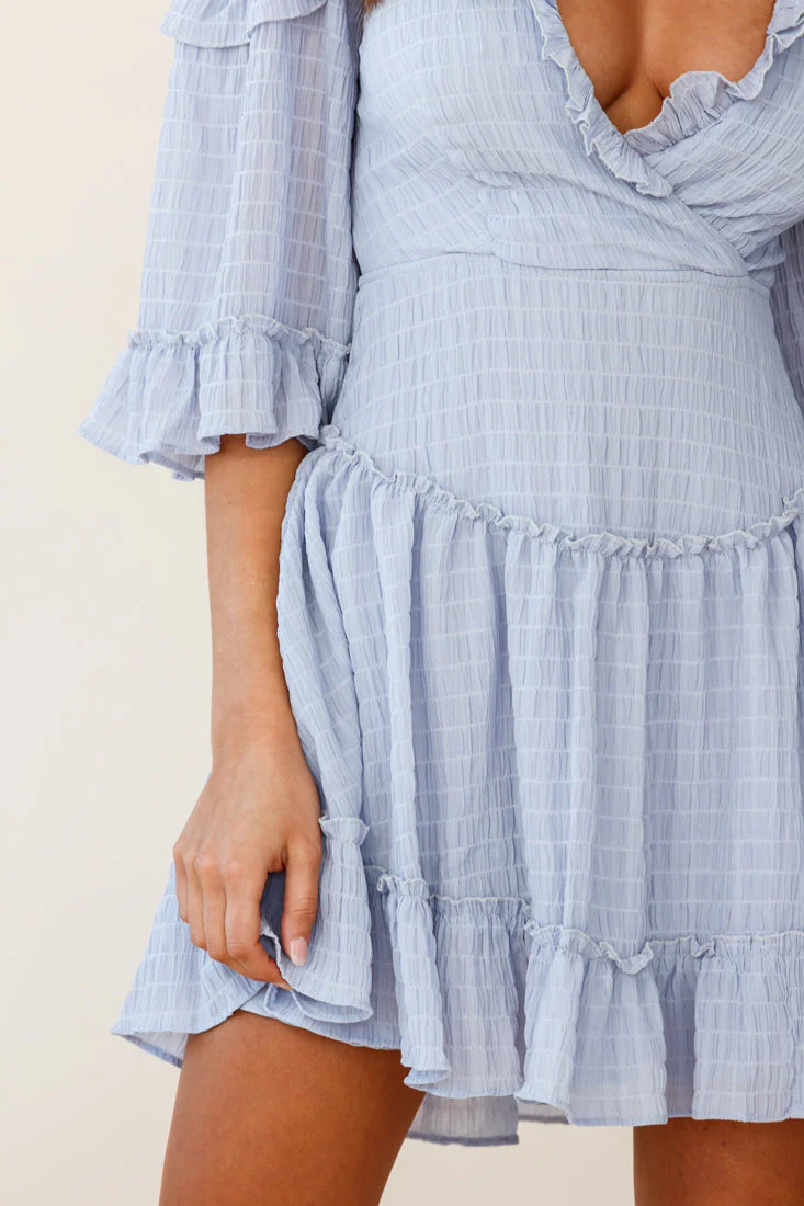 Albany Lace Up Back Frill Dress Shirred Grey - Image 7