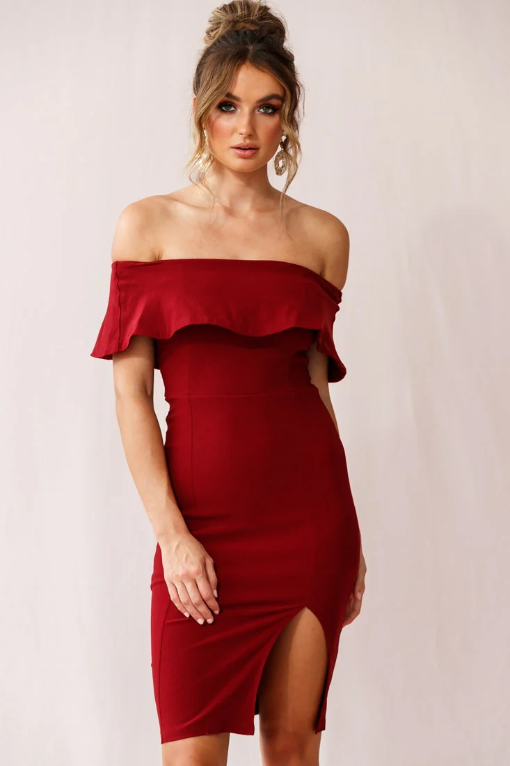 Alina Elegant Bodycon Dress Red Wine - Image 5