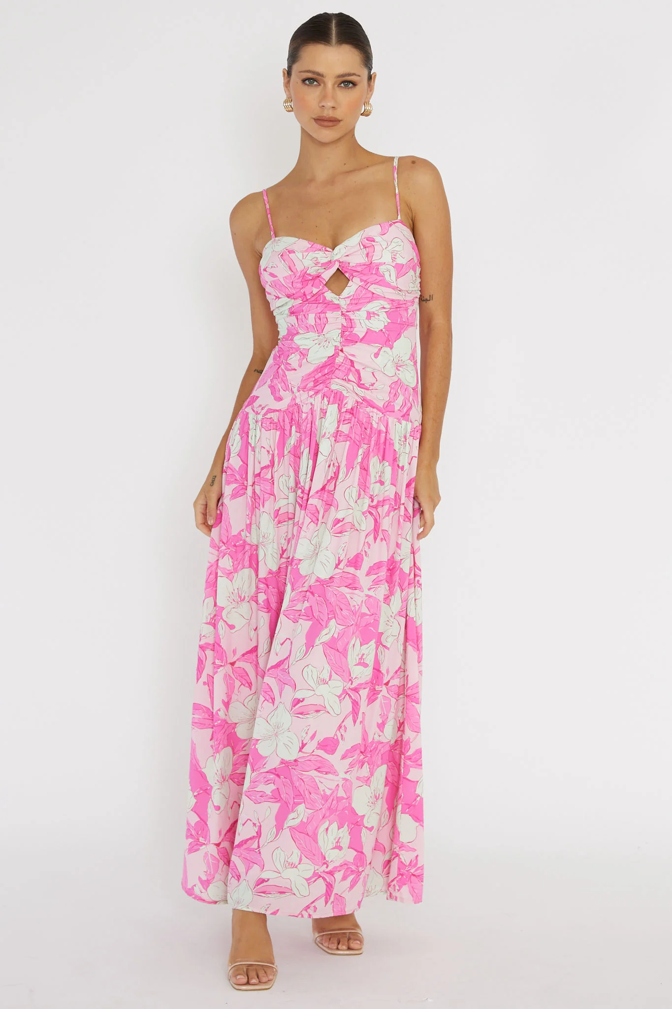 Amanie Ruched Waist Maxi Dress Pink - Image 3