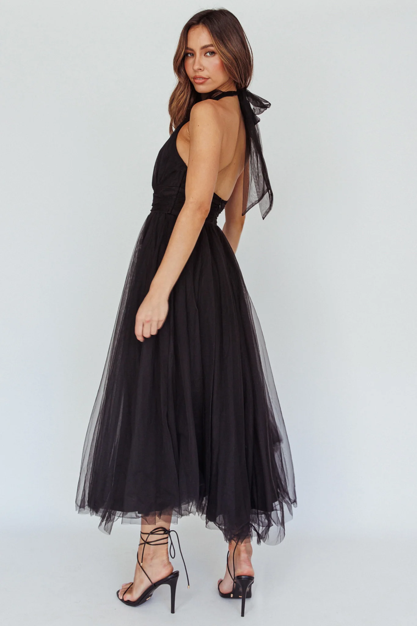 Andria Halterneck Tulle Midi Dress Black - Image 2