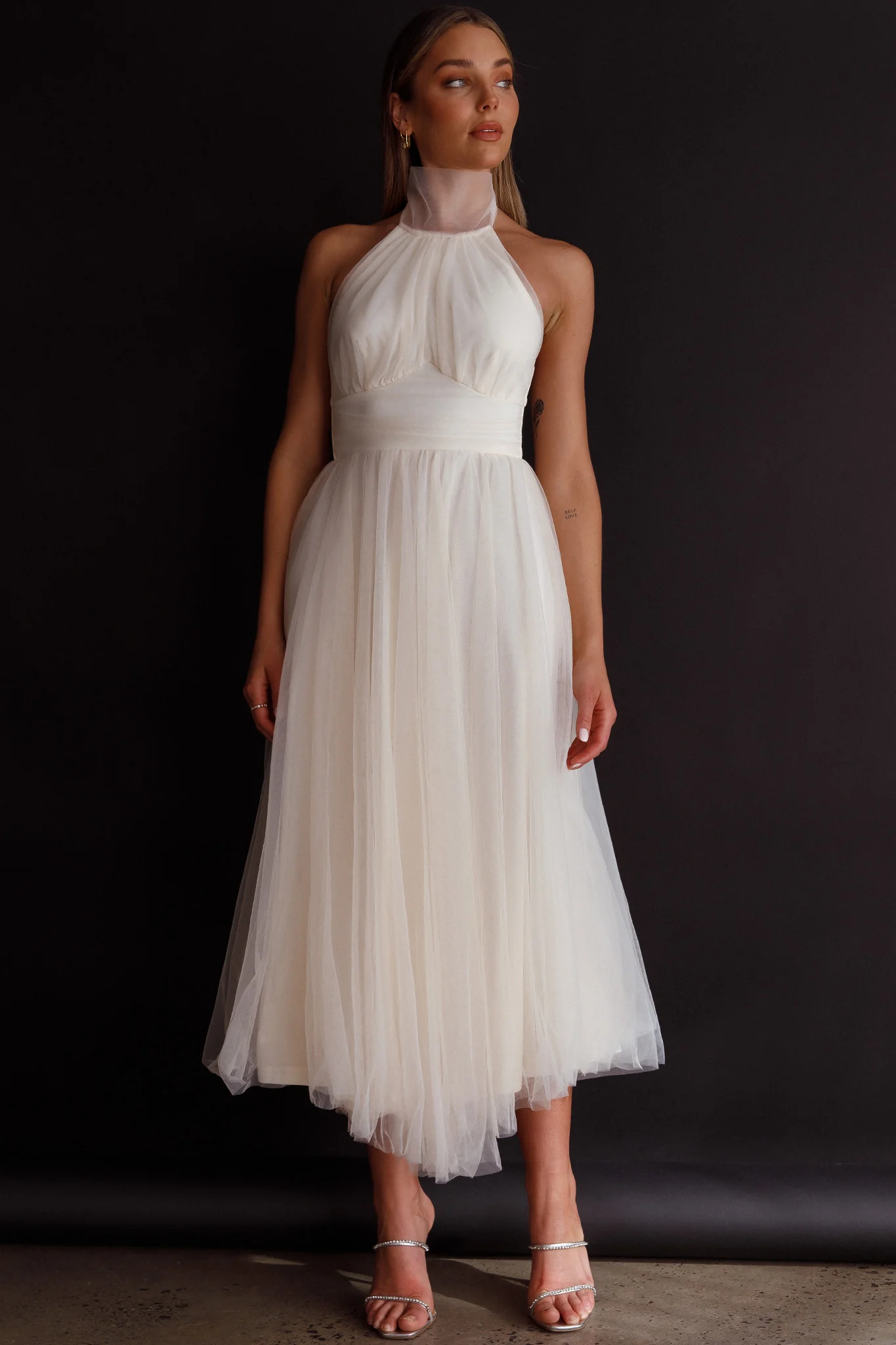 Andria Halterneck Tulle Midi Dress Ivory - Image 4