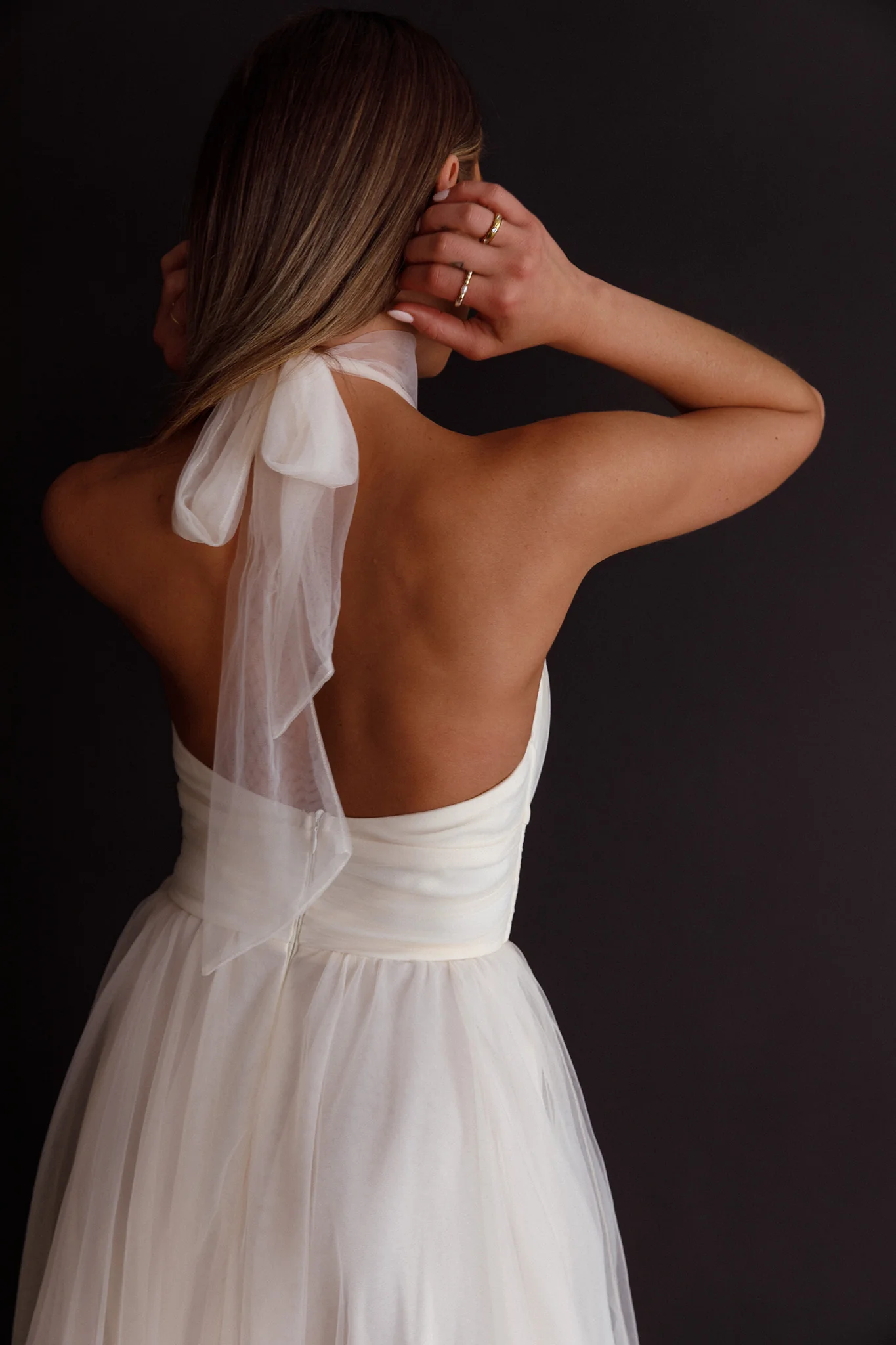 Andria Halterneck Tulle Midi Dress Ivory - Image 9