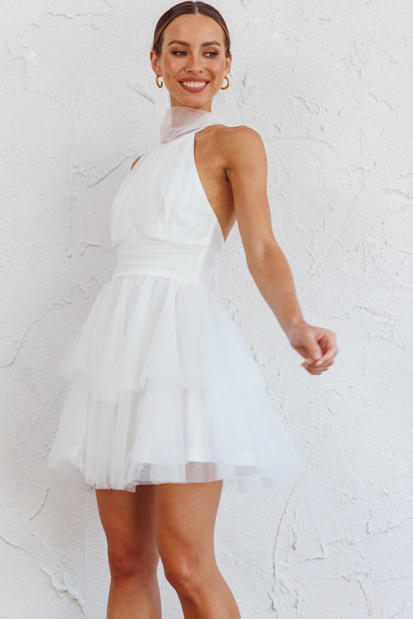 Andria Halterneck Tulle Mini Dress White - Image 13
