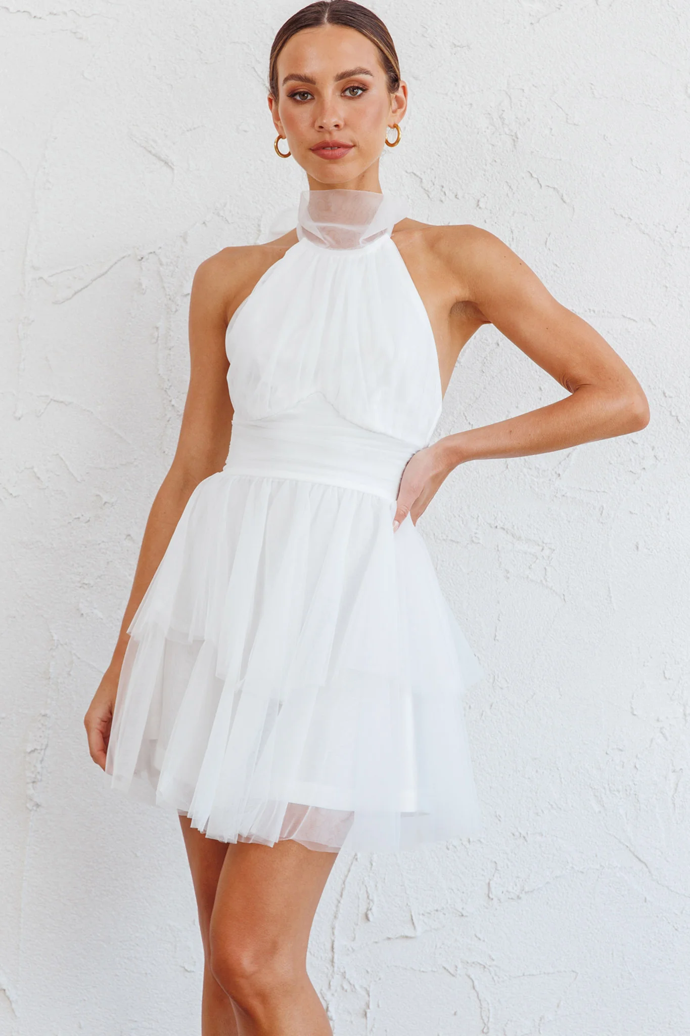Andria Halterneck Tulle Mini Dress White - Image 14