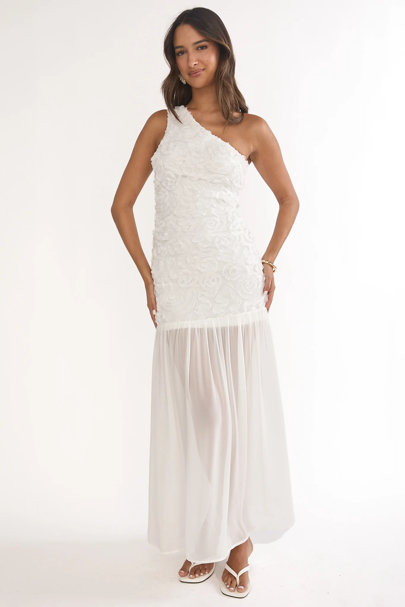Angel Eye One Shoulder Maxi Dress Embellished White - Image 4