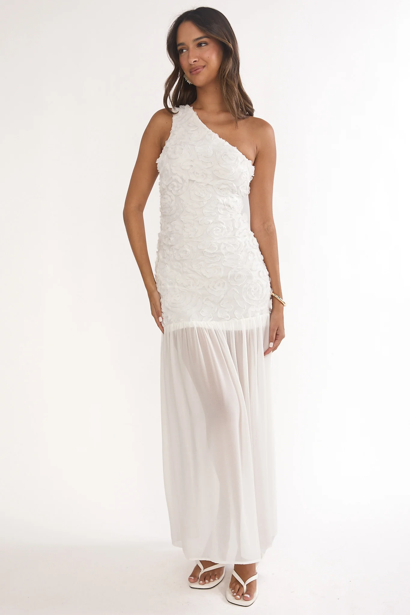 Angel Eye One Shoulder Maxi Dress Embellished White - Image 6