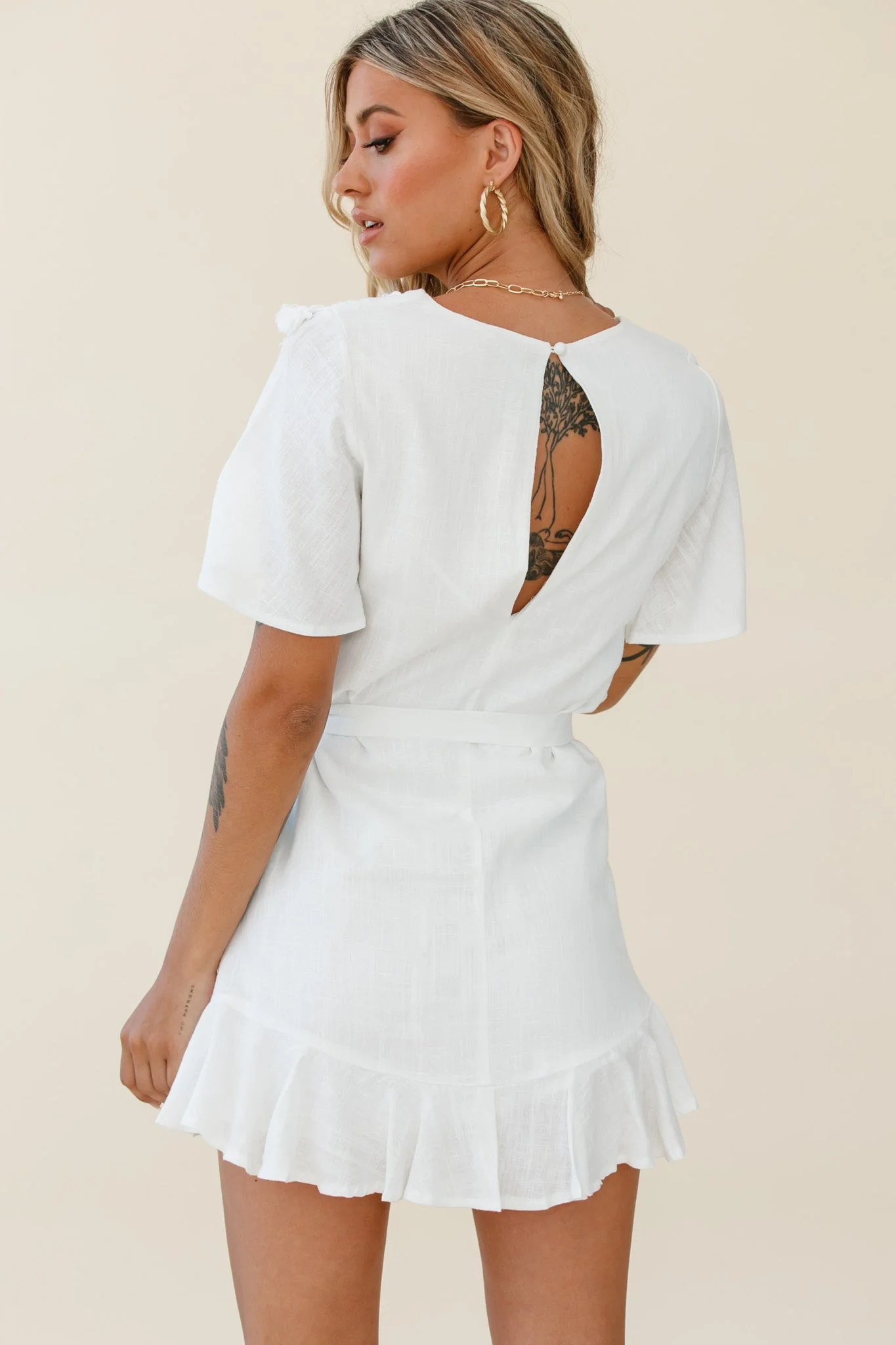 Angelique Tassel Bust Wrap Bottom Dress White - Image 3