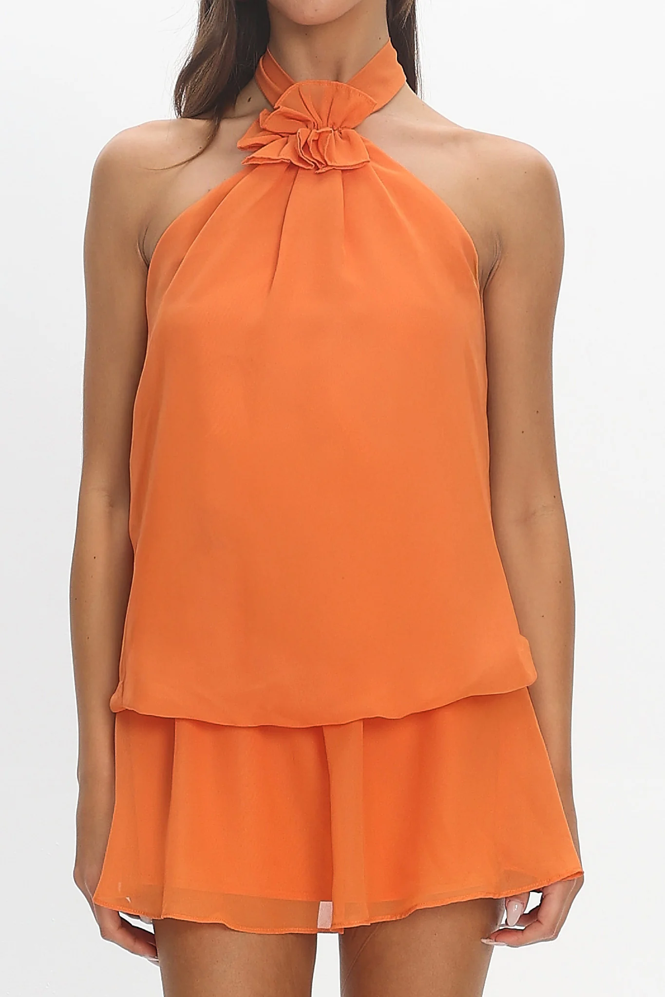 Aniyah Layered Halter Mini Dress Tangerine - Image 5
