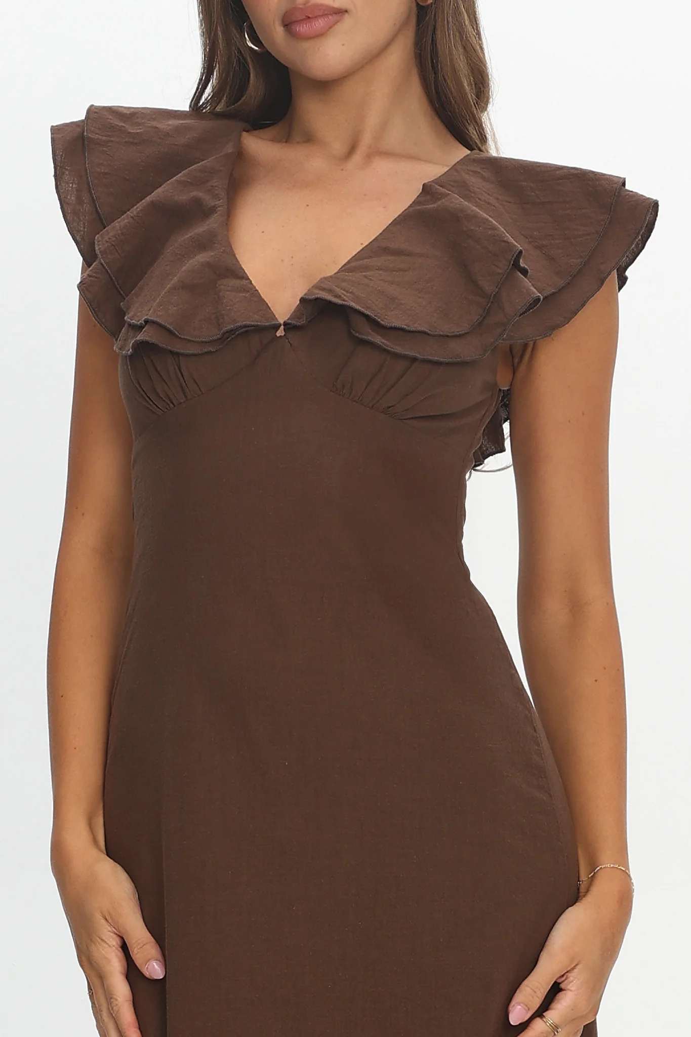 Anohana Ruffle Maxi Dress Chocolate - Image 4