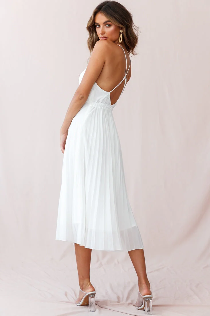 Artemis Accordion Pleat Strappy Back Midi Dress White - Image 3