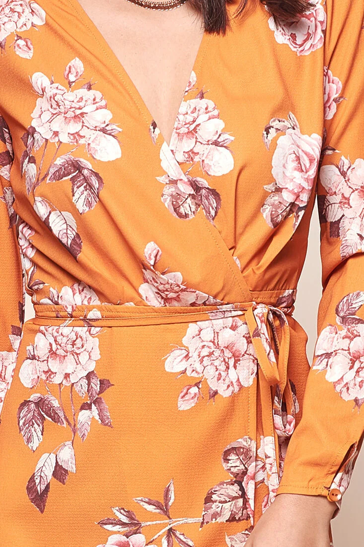 Aryanna Floral Darling Wrap Dress Tan - Image 6