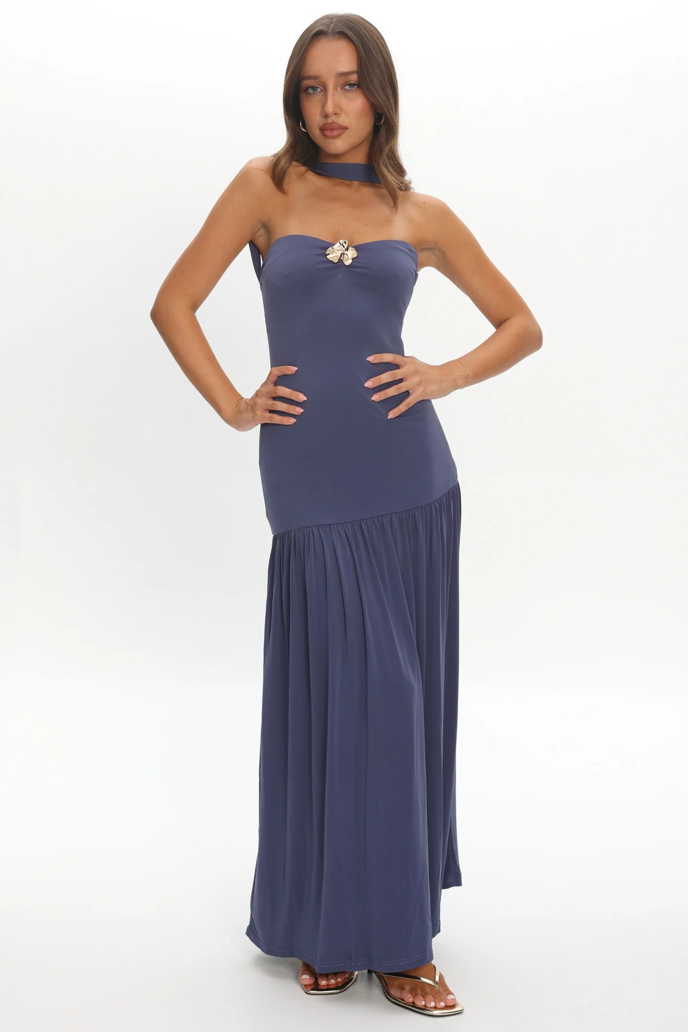 Ashana Drop Waist Halter Maxi Dress Taupe - Image 2