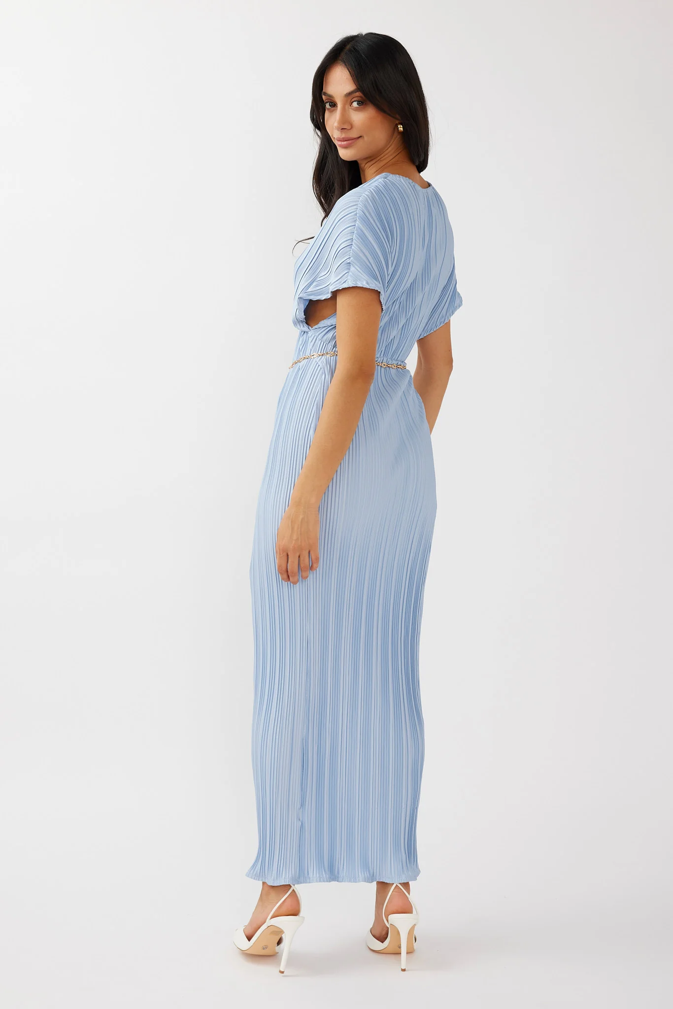 Astor Batwing Accordion Pleat Dress Blue - Image 2