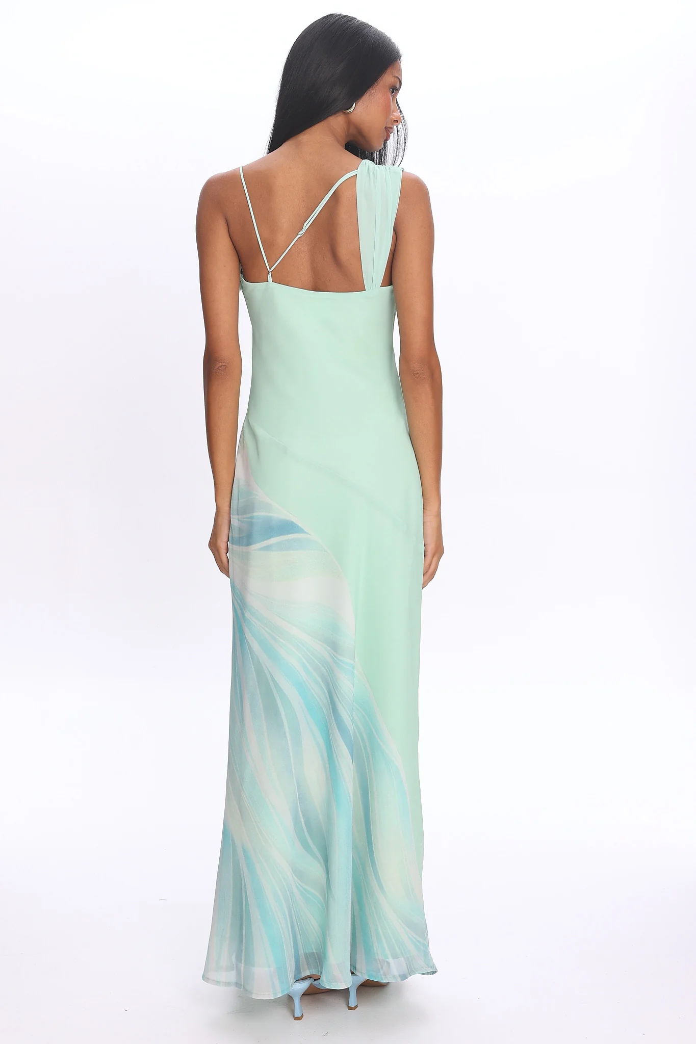 Astoria Asymmetric Cowl Neckline Maxi Dress Abstract Mint - Image 3