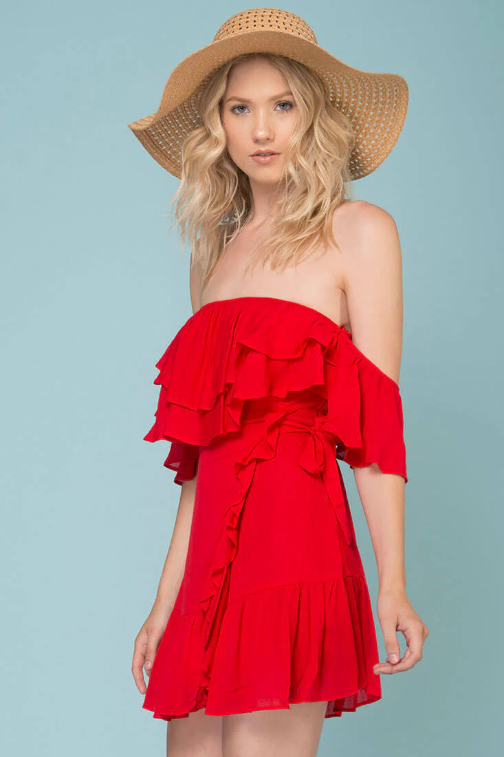 Audrina Ruffled Dress Red - Image 3