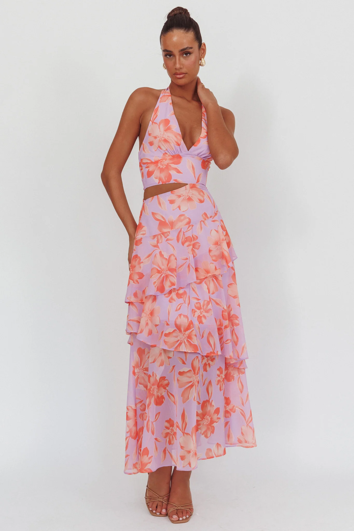 Aura Points Halterneck Cut-Out Maxi Dress Floral Lilac - Image 5