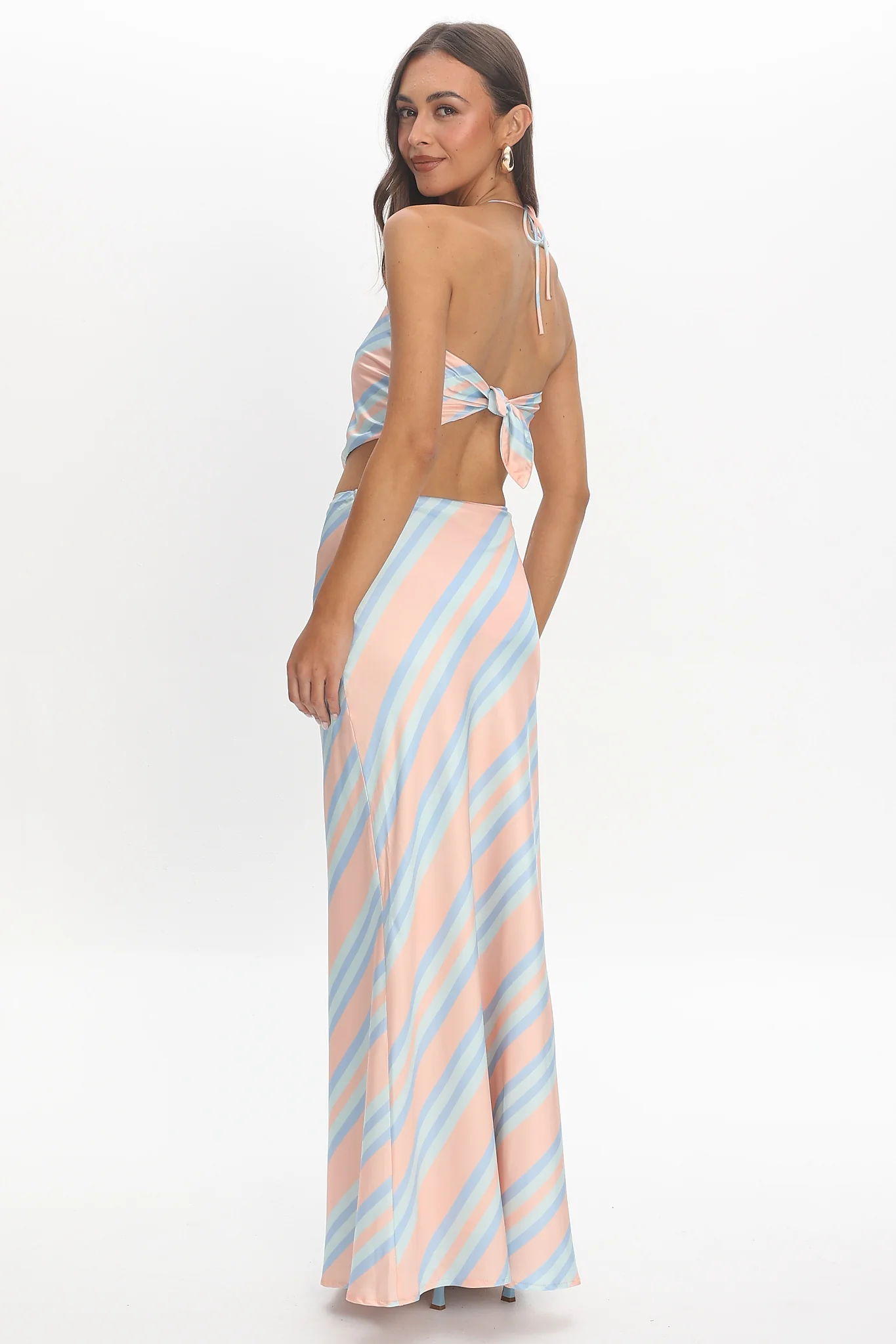 Avatar Ruched Maxi Skirt Striped Aqua - Image 3
