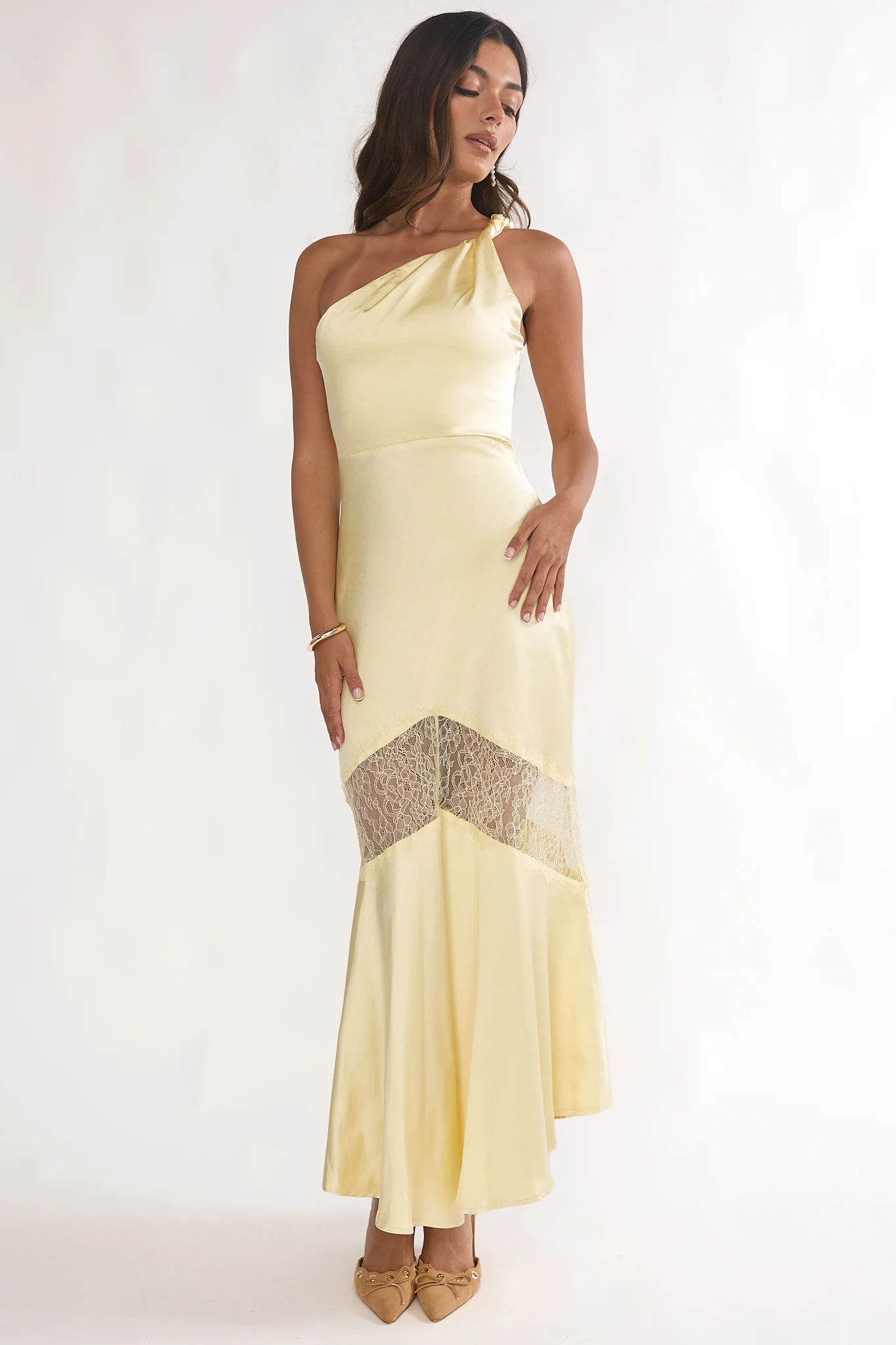 Avielle Lace Trim One-Shoulder Maxi Dress Butter - Image 5