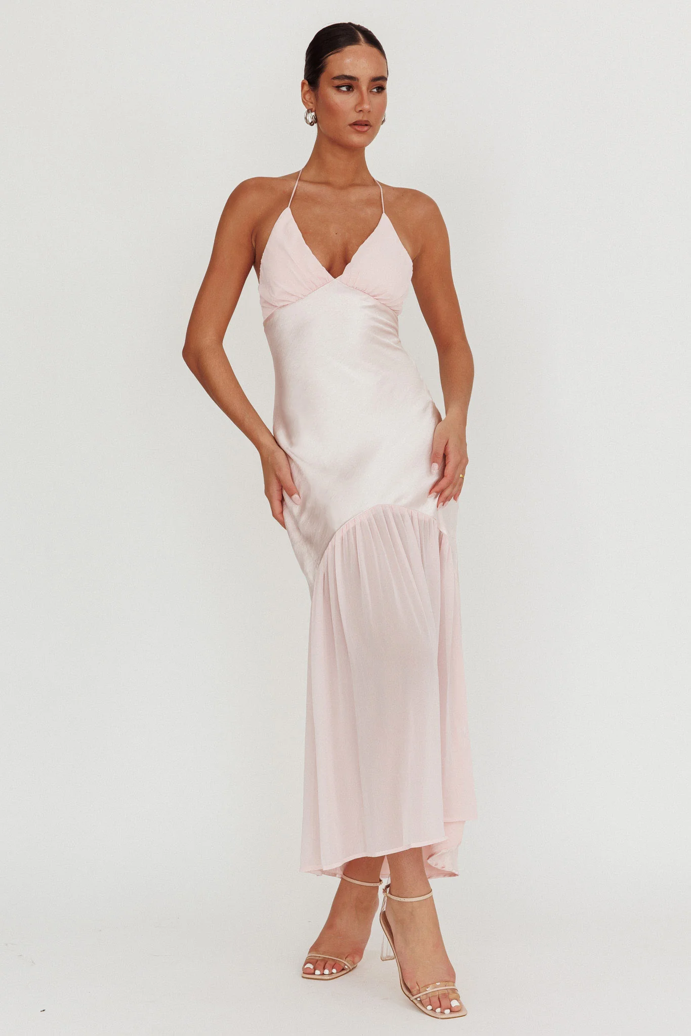 Aysah Chiffon Hem Halter Maxi Dress Pink - Image 5