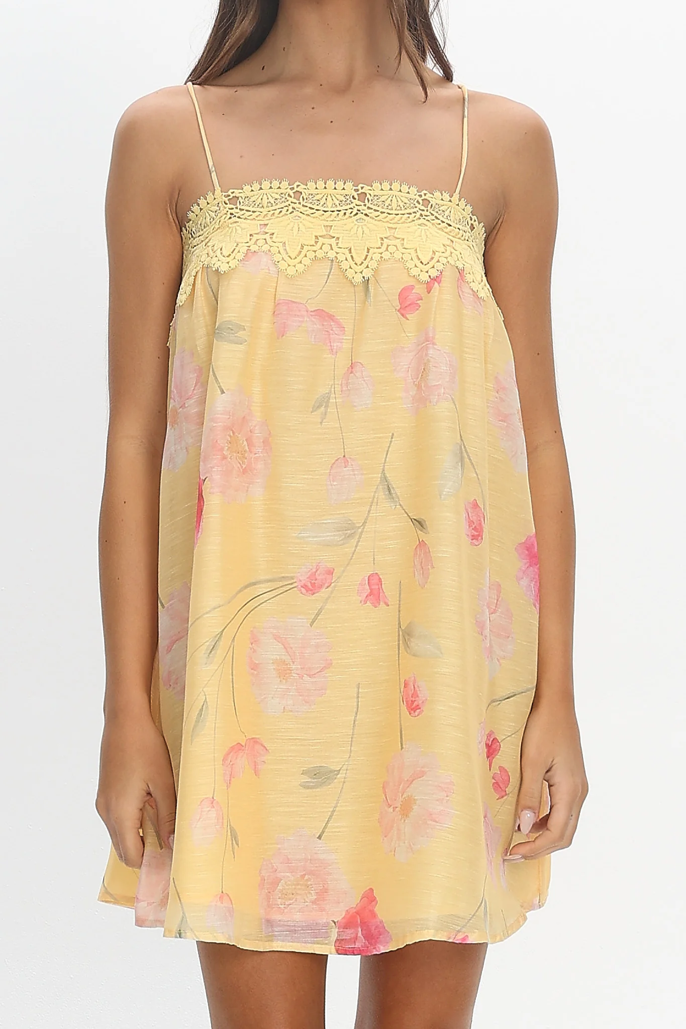 Believer Lace Neckline Mini Dress Baby Yellow - Image 4