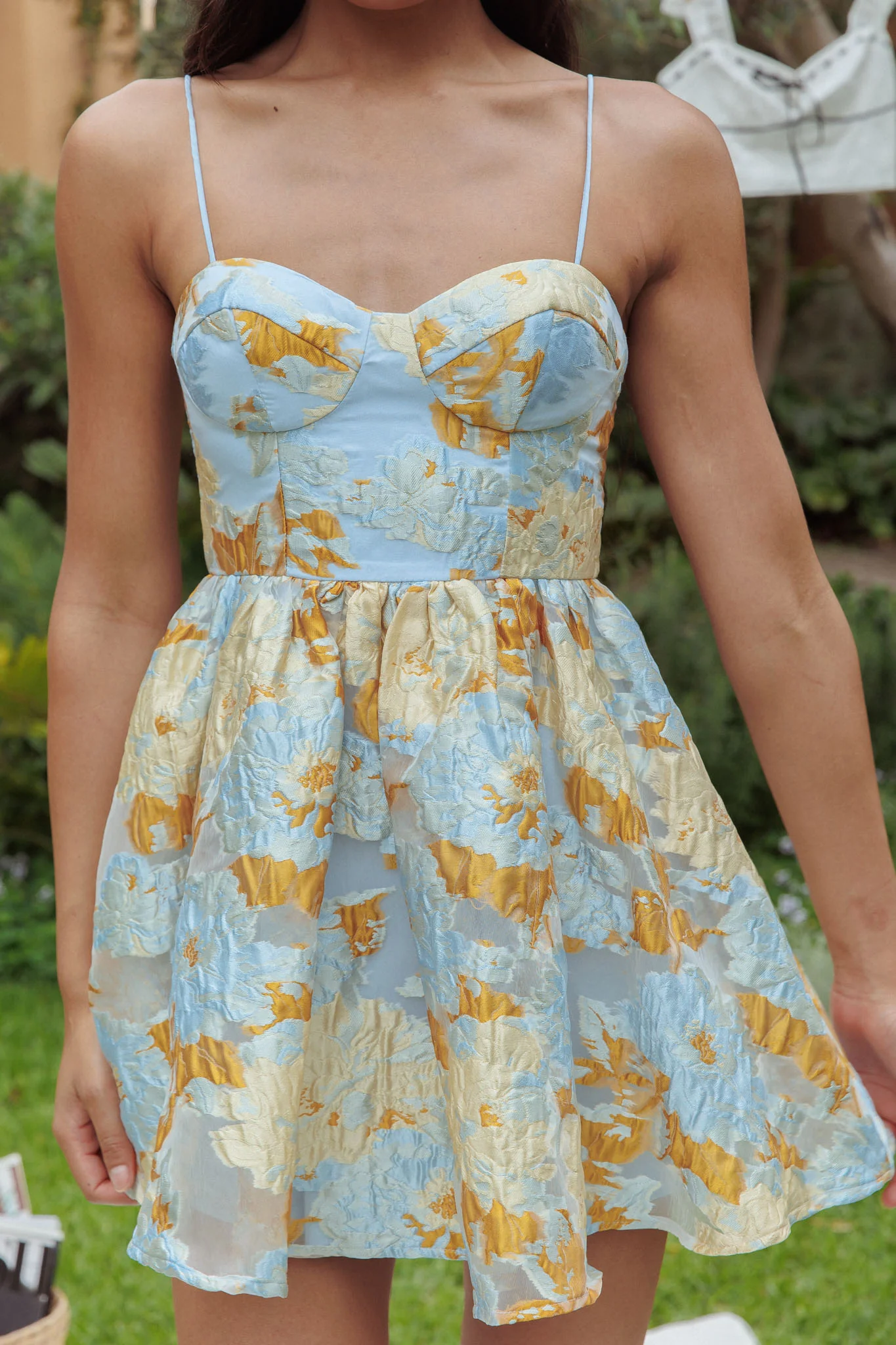 Belle Enchante Cami Strap Jacquard Mini Dress Blue - Image 4