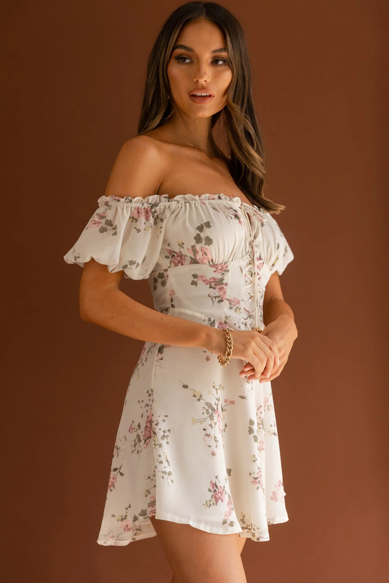 Belle Fleur Tied Bust Mini Dress Floral White - Image 6