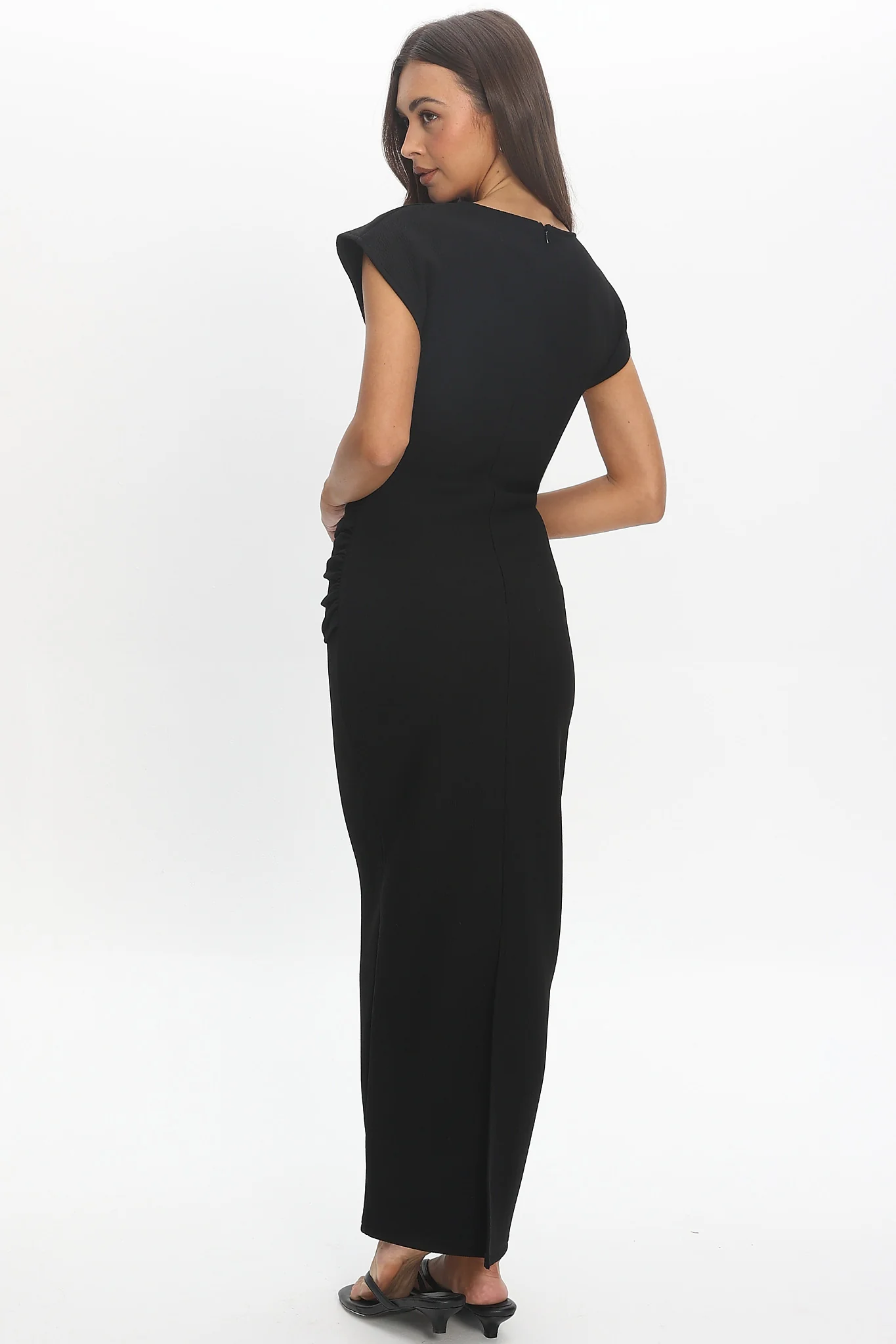Briona Short Sleeve Buckle Maxi Dress Textured Black - Image 3