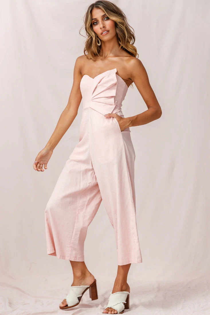 Call Me Wide-Leg Linen Bandeau Jumpsuit Blush - Image 6