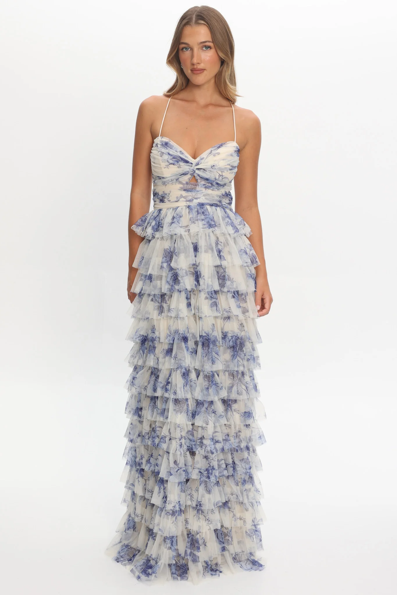 Cambridge Layered Frill Maxi Dress Blue - Image 4