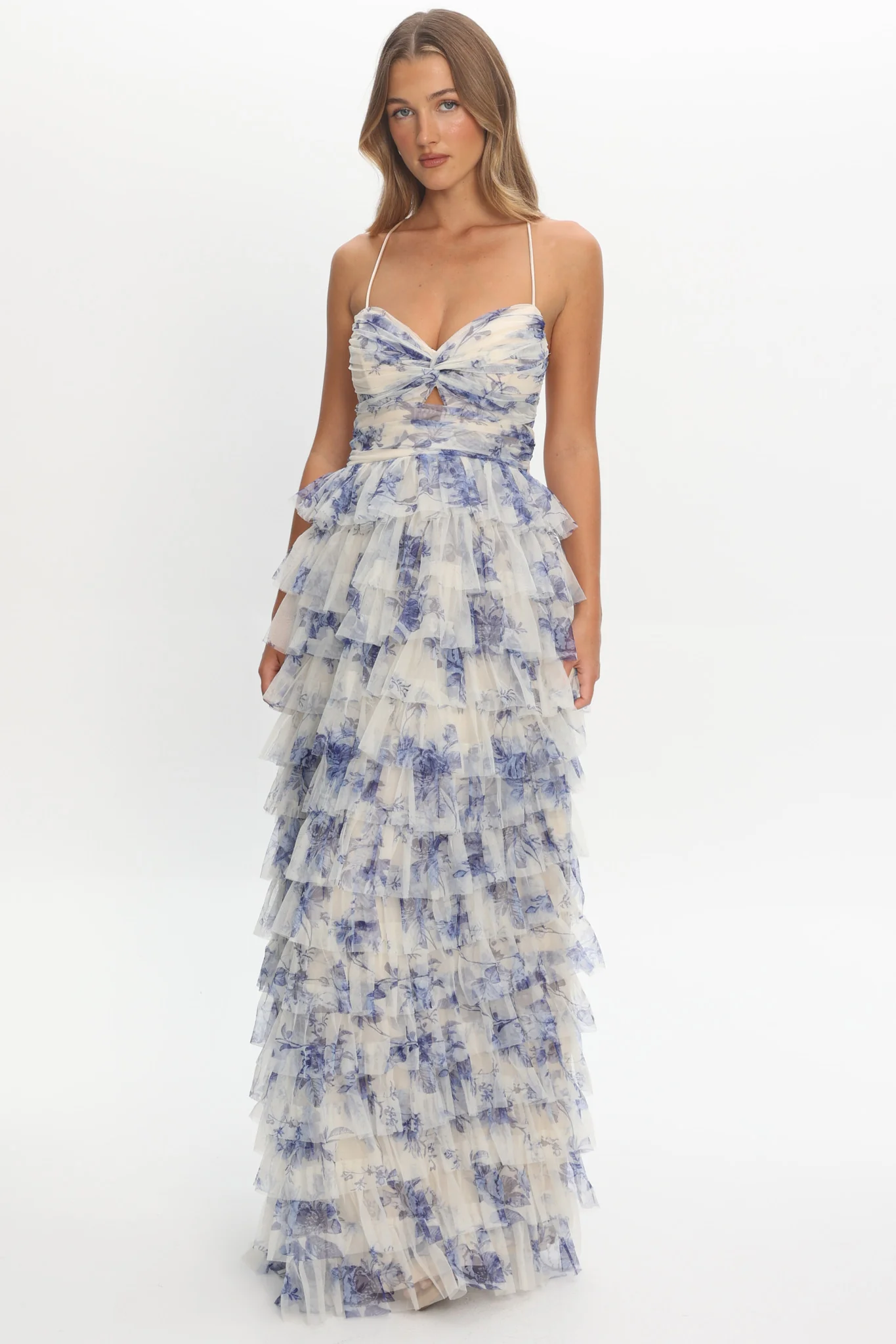 Cambridge Layered Frill Maxi Dress Blue - Image 5