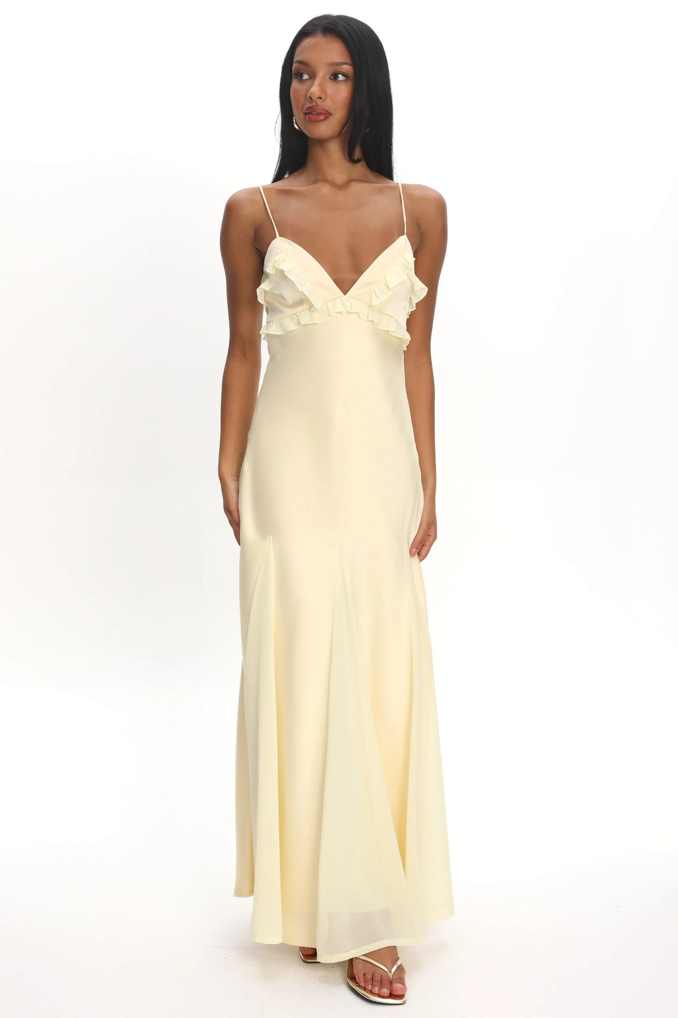 Caryn Frill Trim Godet Maxi Dress Yellow - Image 5