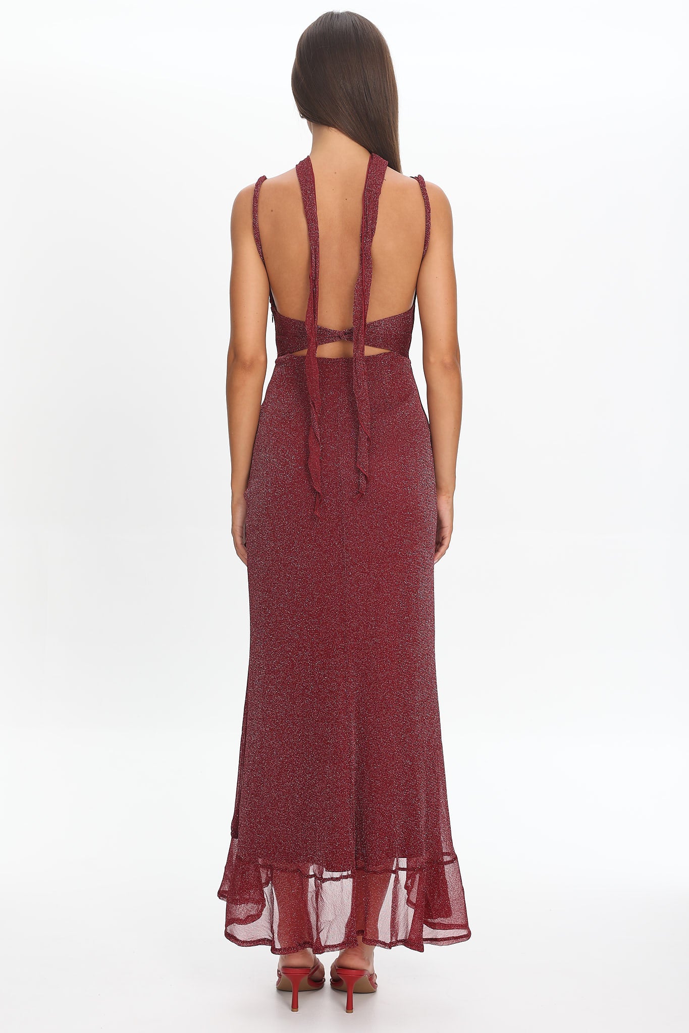 Chantrelle Twist Back Split Maxi Dress Wine - Image 4