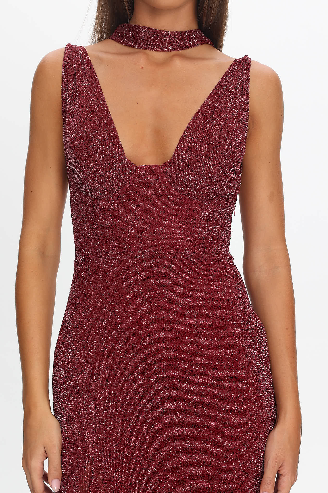 Chantrelle Twist Back Split Maxi Dress Wine - Image 5