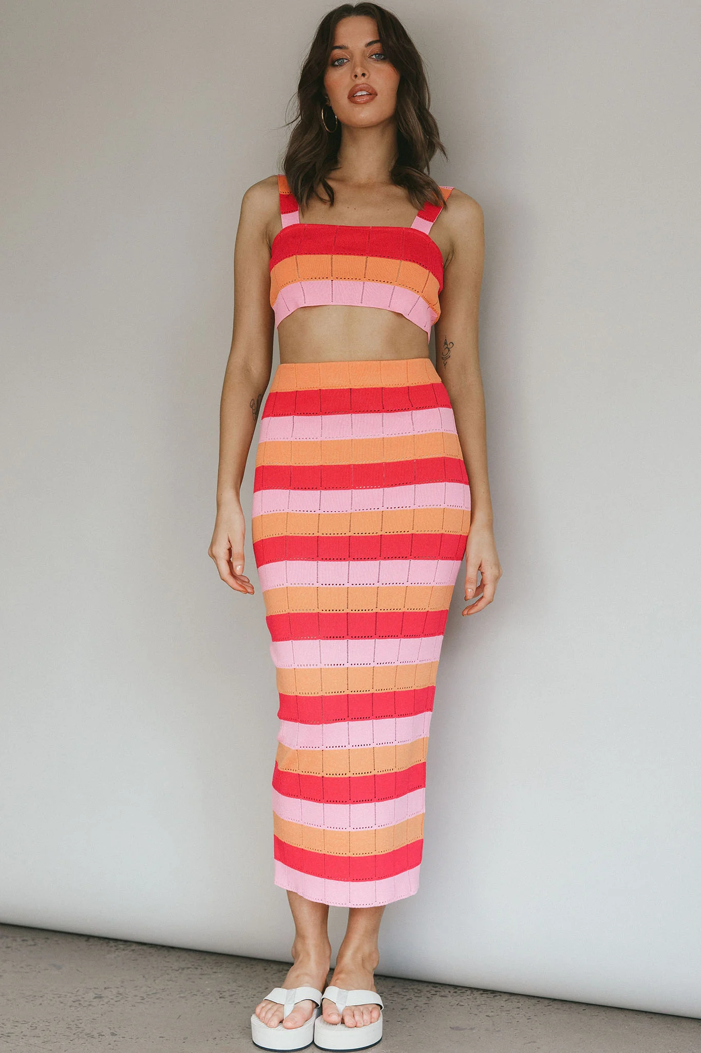 Chase The Sunrise Knit Maxi Skirt Striped Pink - Image 7