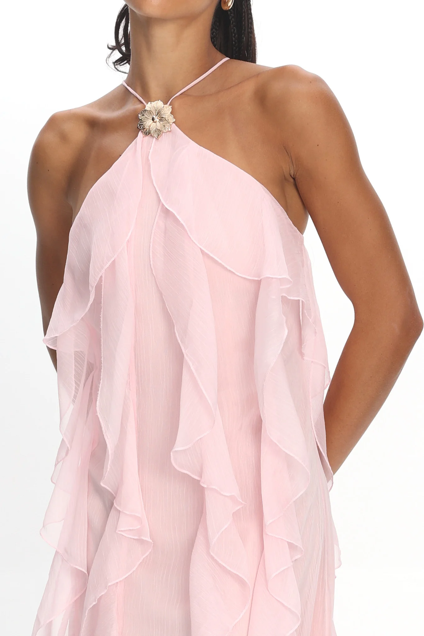 Cici Halterneck Ruffle Maxi Dress Pink - Image 4
