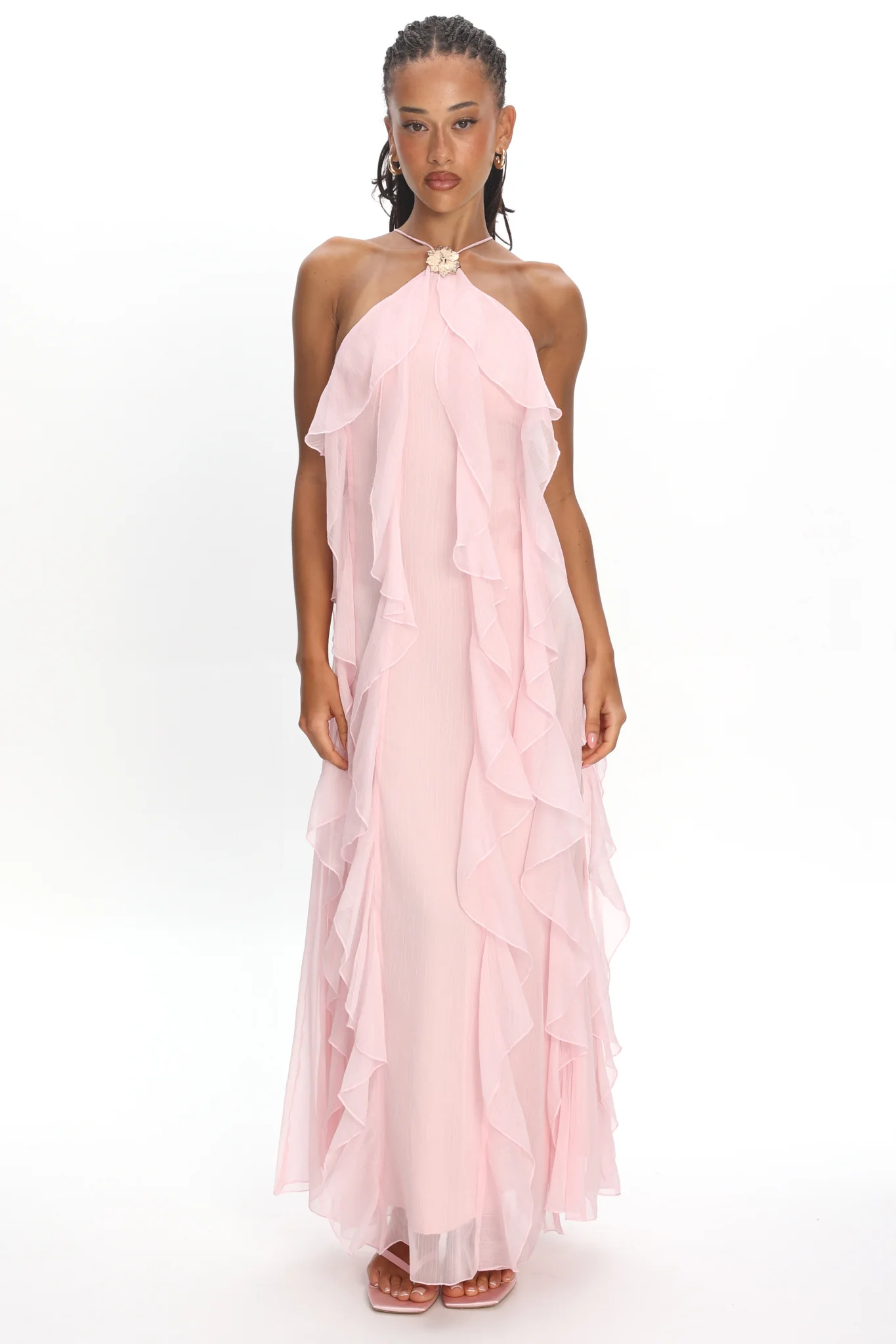 Cici Halterneck Ruffle Maxi Dress Pink - Image 5