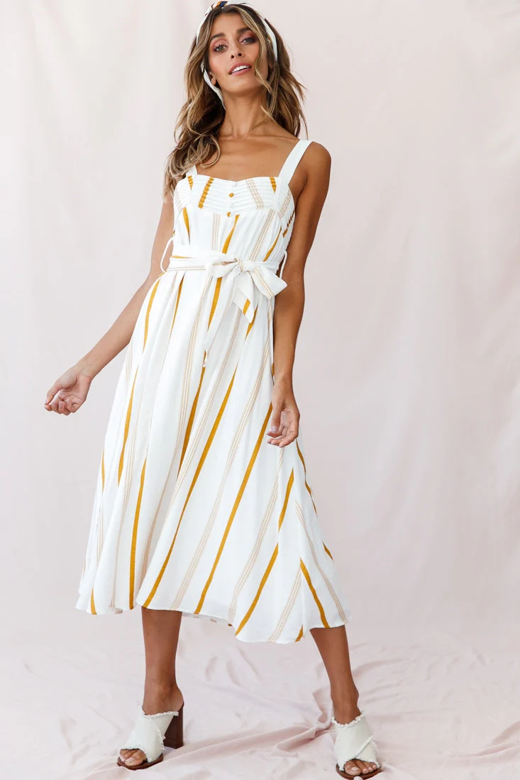 Colmar Wide Strap Midi Dress White Mustard Stripe - Image 6