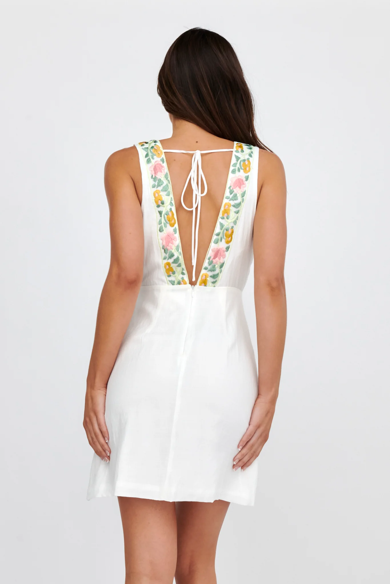 Cozumel V-Neck Embroidered Mini Dress White - Image 3