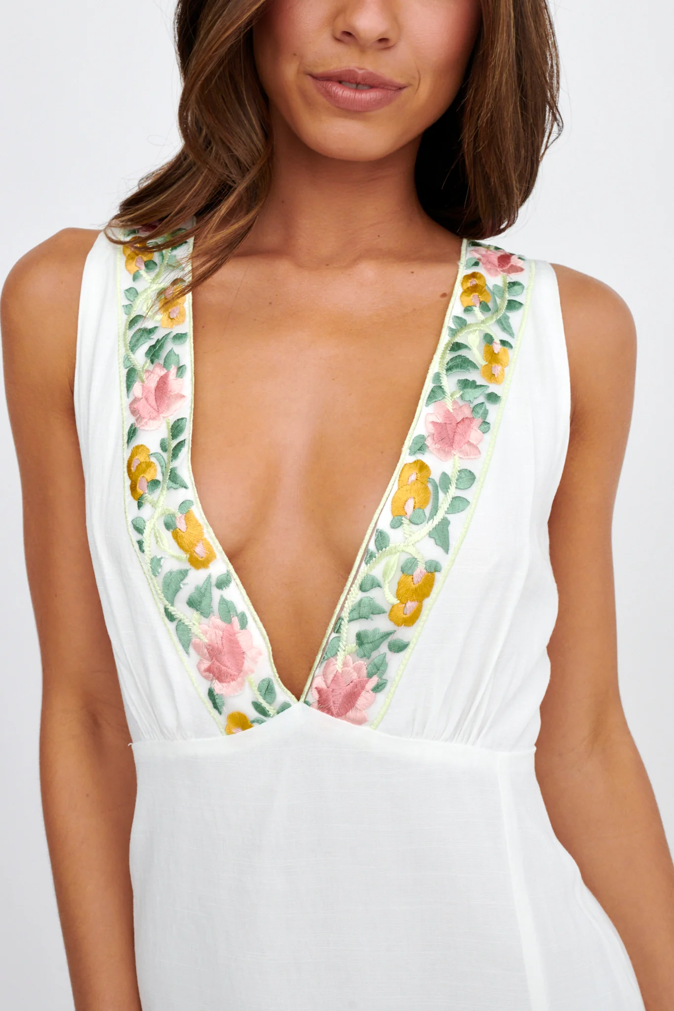 Cozumel V-Neck Embroidered Mini Dress White - Image 4