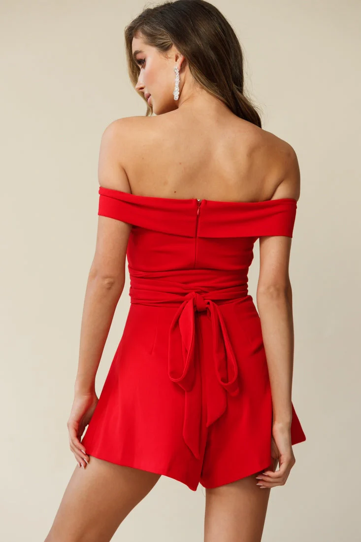 Crossroads Bardot Neckline Wrap Torso Romper Red - Image 3