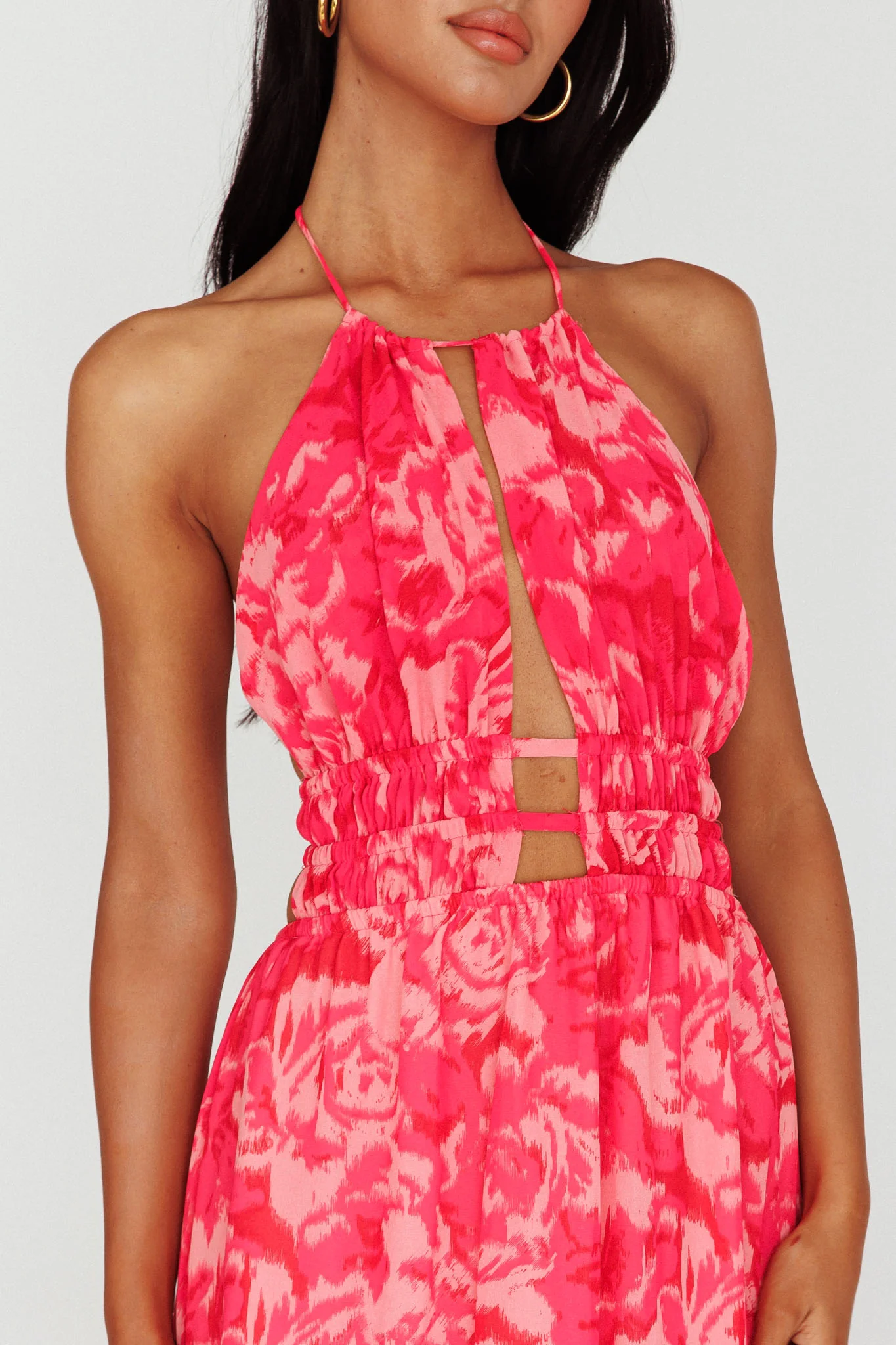 Cyndi Open Back Halterneck Maxi Dress Floral Pink - Image 4