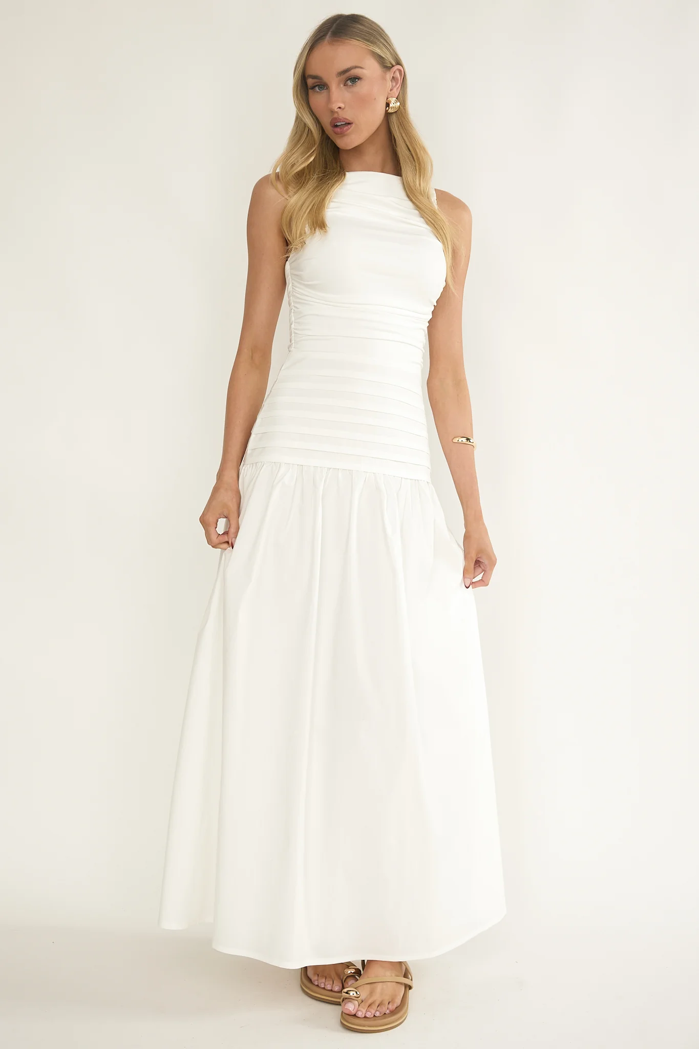 Dalayla Sleeveless Pintuck Maxi Dress White - Image 4