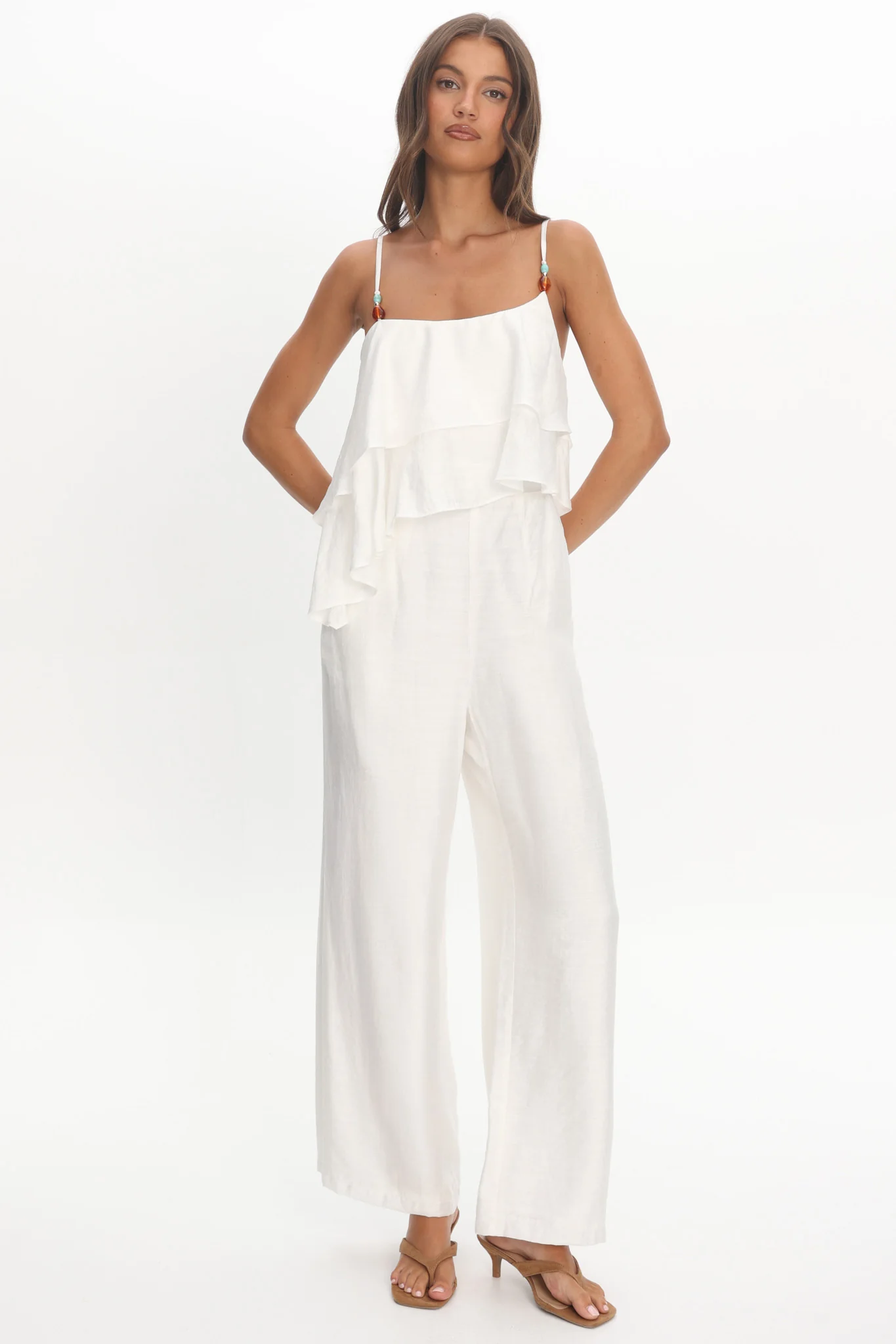 Darylyn Asymmetric Ruffle Jumpsuit Off White