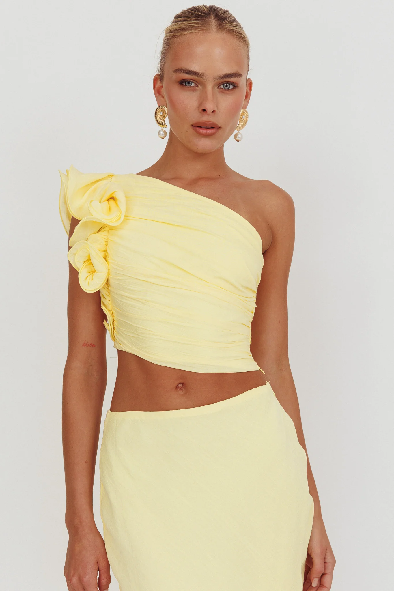 Deanna One-Shoulder Ruffle Top Lemon - Image 5