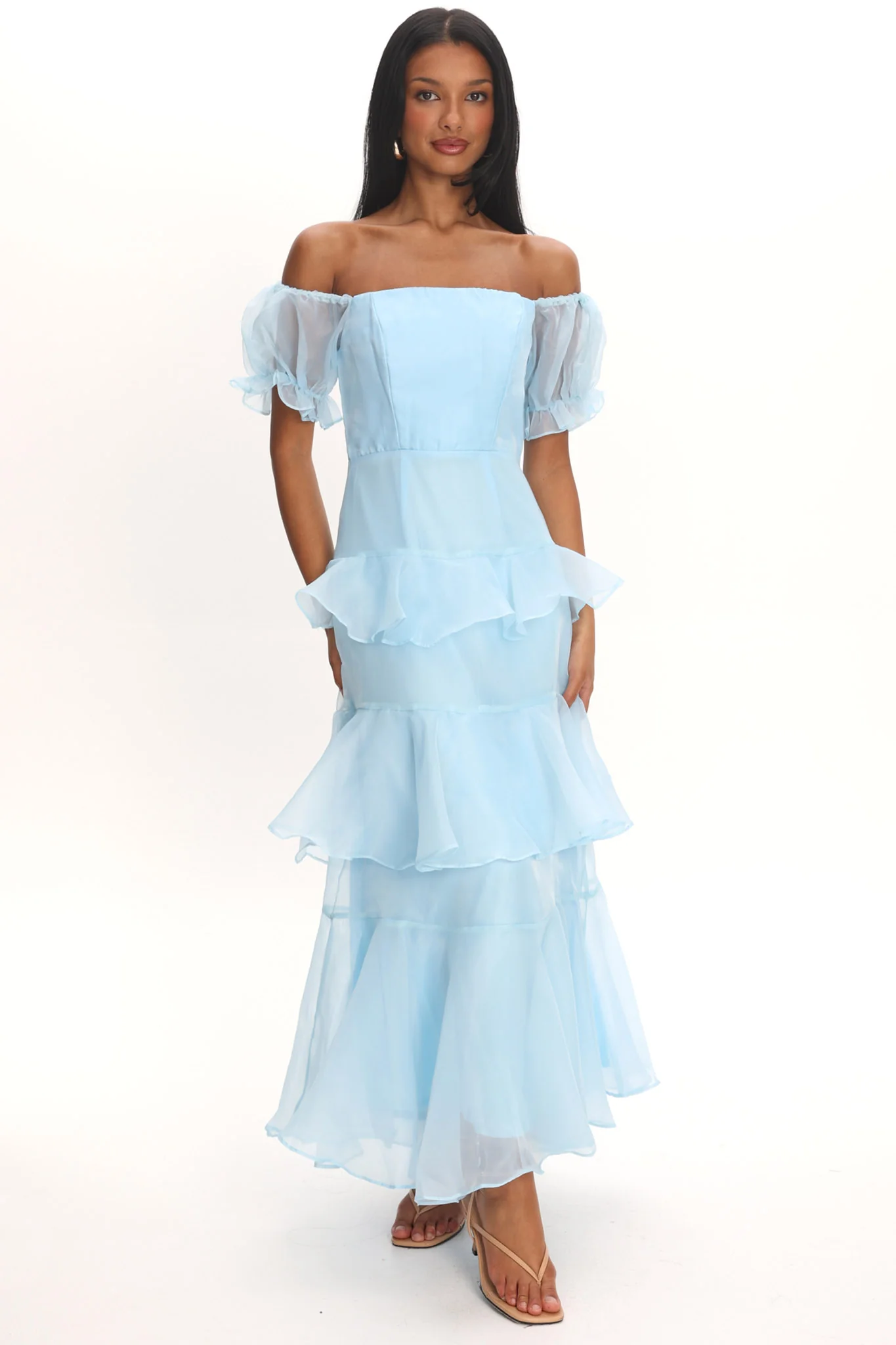 Delwynn Puff Sleeve Layered Midi Dress Blue - Image 2
