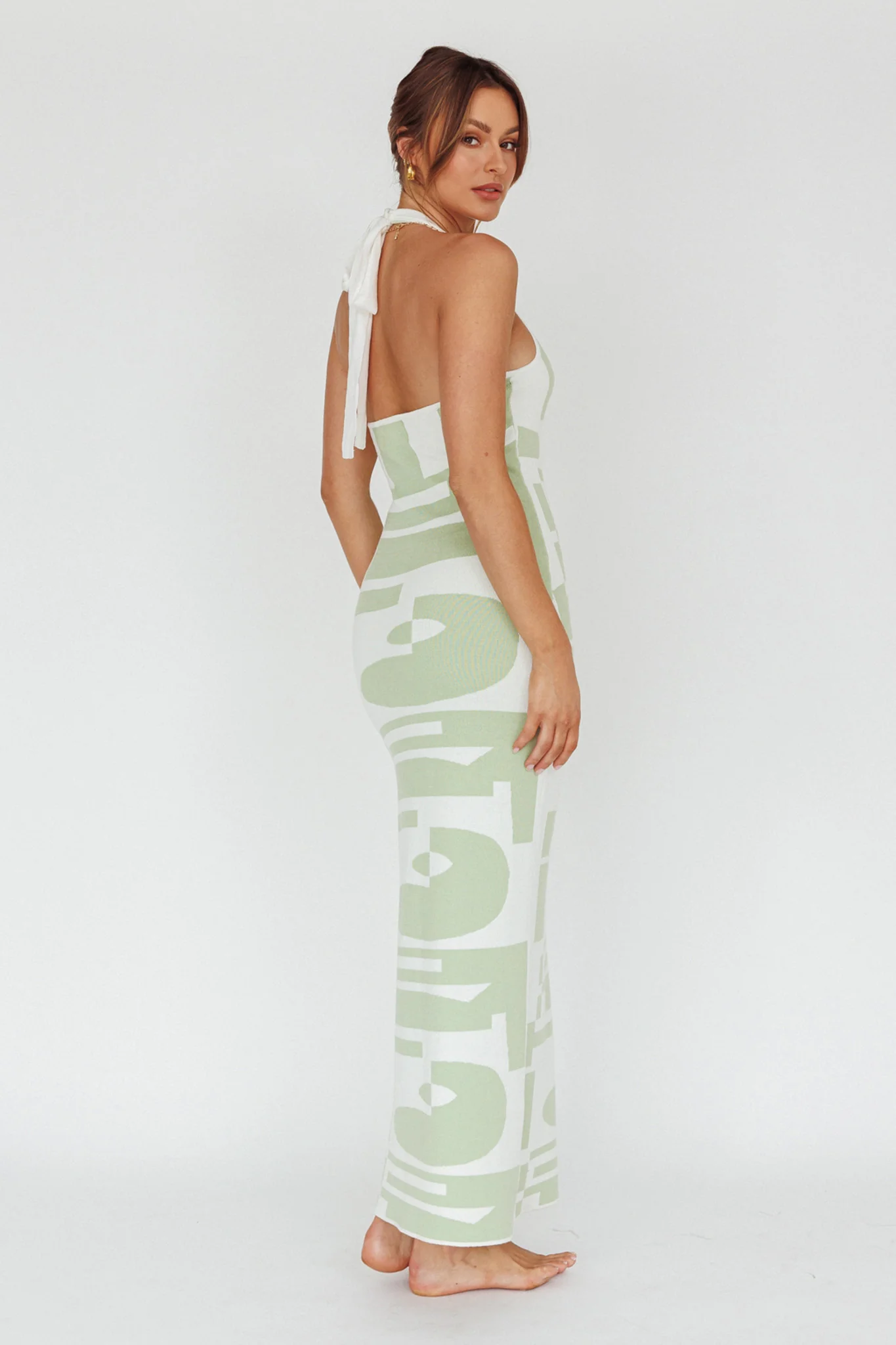 Desert Daze Halterneck Knit Dress Sage - Image 2